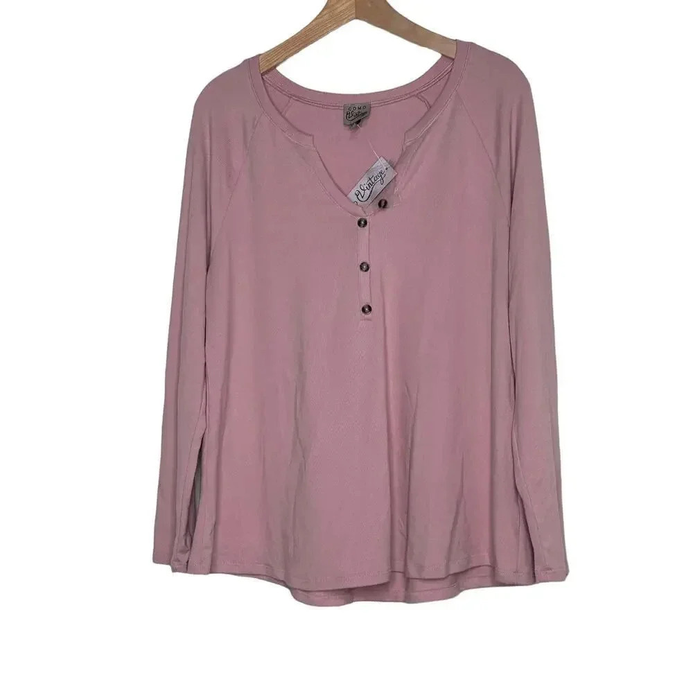 Como Vintage L pink super soft cozy long sleeve Henley top NEW
